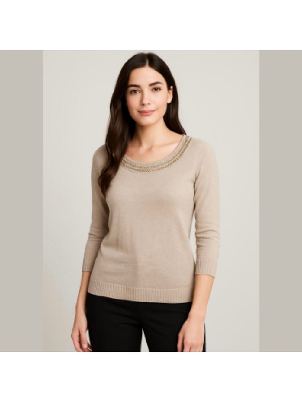 BANANA REPUBLIC Beige Embellished Beaded Wool Blend Sweater size Small